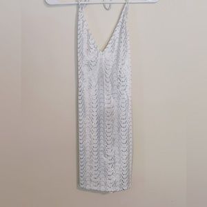 Sparkly, white, backlessc bodycon mini dress